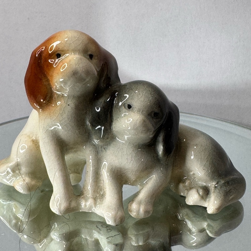 Pekingese puppies playing white with brown & black 3” x 1.75” Germany